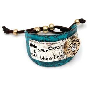 NWT Black And Turquoise Hide Your Crazy and Act like Lady Western Bracelet Cuff